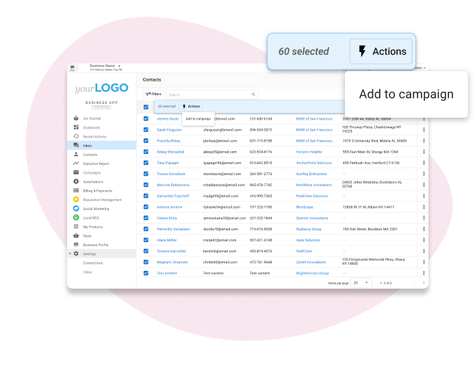 Email Targeted Audiences with Ease feature demonstration showing email campaign management and analytics